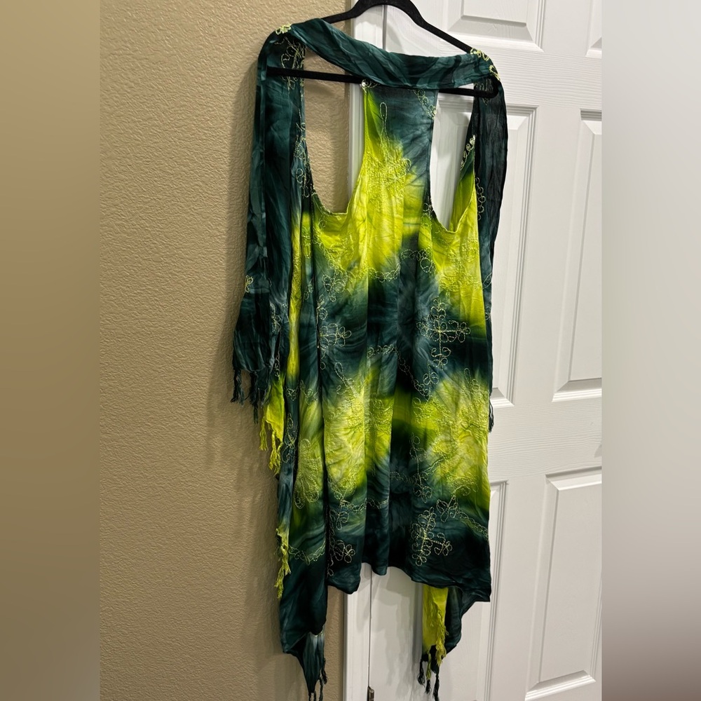 Green and Yellow Tie-Dye Halter swim cover one size - Picture 3 of 8